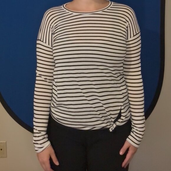 Roots Black & White Striped Long Sleeved Top, Size Small - Picture 5 of 5